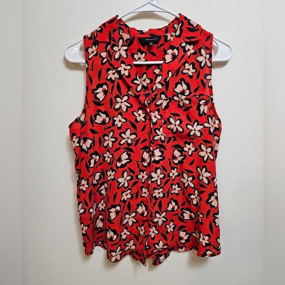 Who What‎ Wear XS red floral button up Sleeveless collared blouse